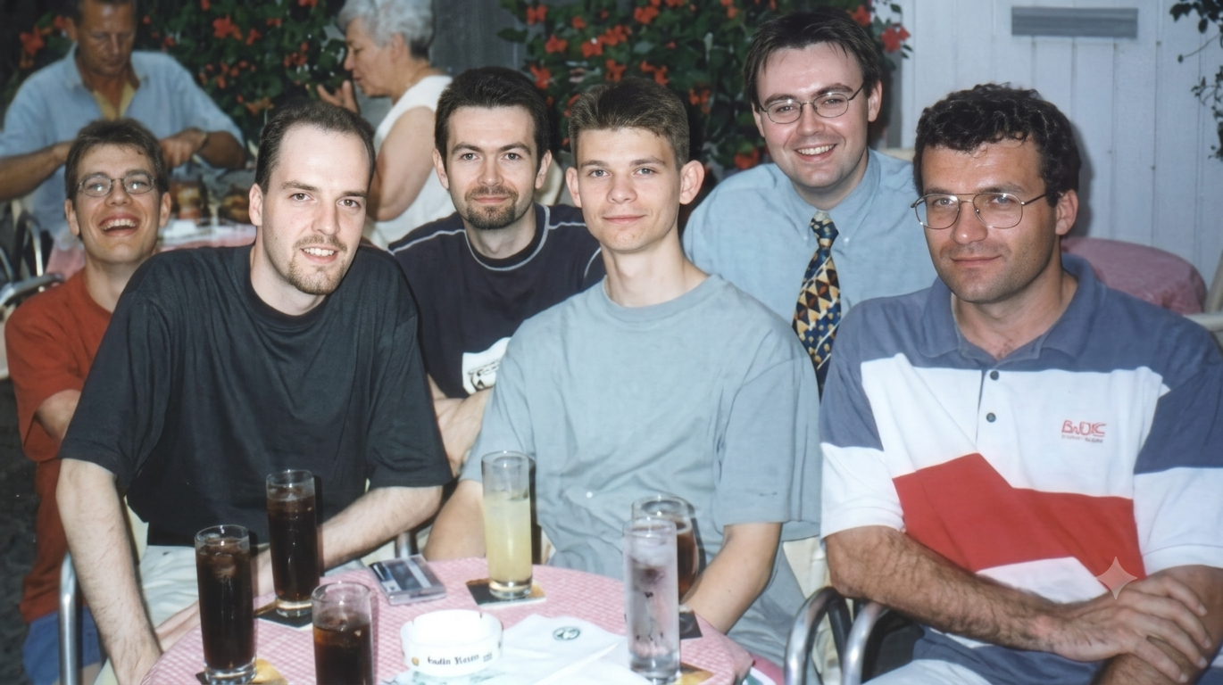 Van links naar rechts: Steven Ceuterick, Christophe Van Cauwenbergh, Wim Dewijngaert, Hans Dewijngaert, Erwin Taets, en Jo Anseeuw. Ontbreekt op de foto: Alvin Reniers.