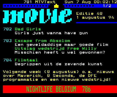 Een beeld van de index op MTV-text.